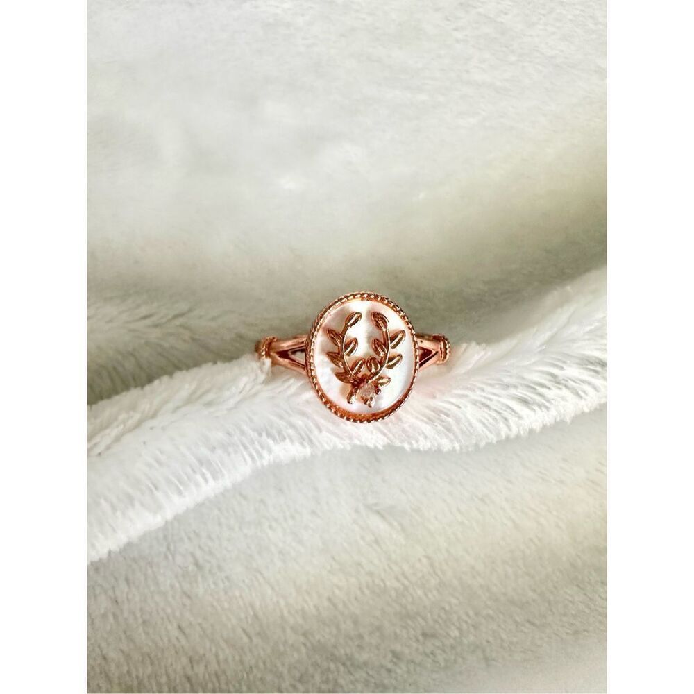 Rose gold color olive branch mother of pearl adjustable ring ￼ - Picture 3 of 9